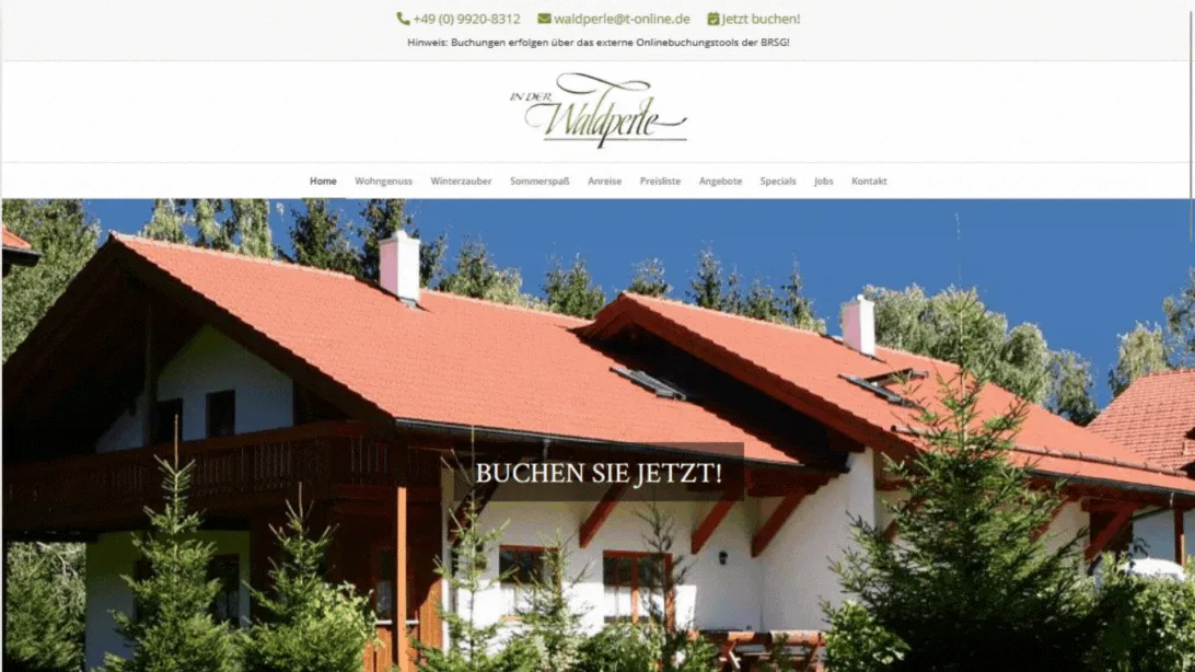 Screenshot der Website In der Wald Perle